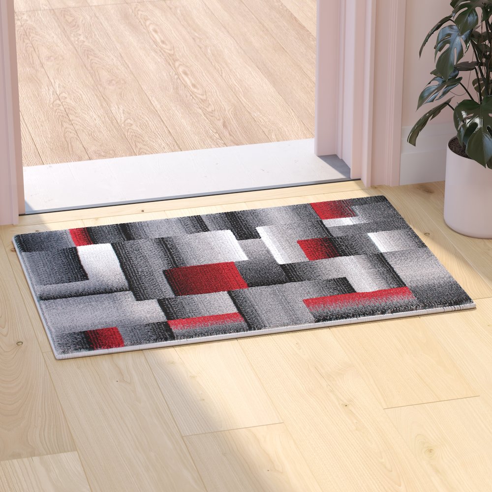 2' x 3' Red Color Blocked Area Rug - Olefin Rug