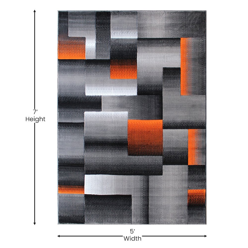 5' x 7' Orange Color Blocked Area Rug - Olefin Rug