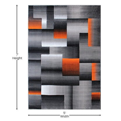 5' x 7' Orange Color Blocked Area Rug - Olefin Rug