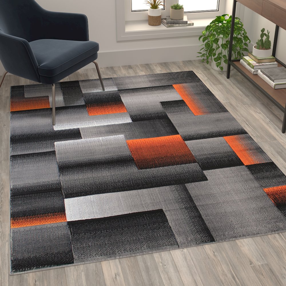 5' x 7' Orange Color Blocked Area Rug - Olefin Rug