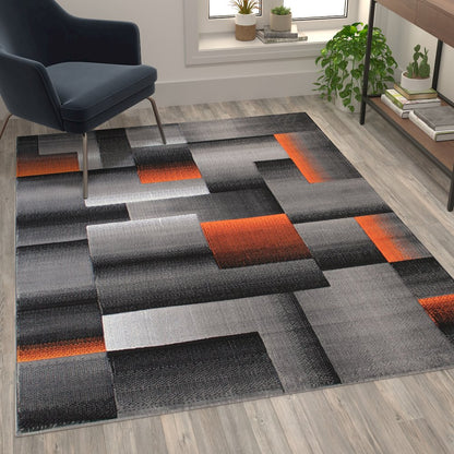 5' x 7' Orange Color Blocked Area Rug - Olefin Rug