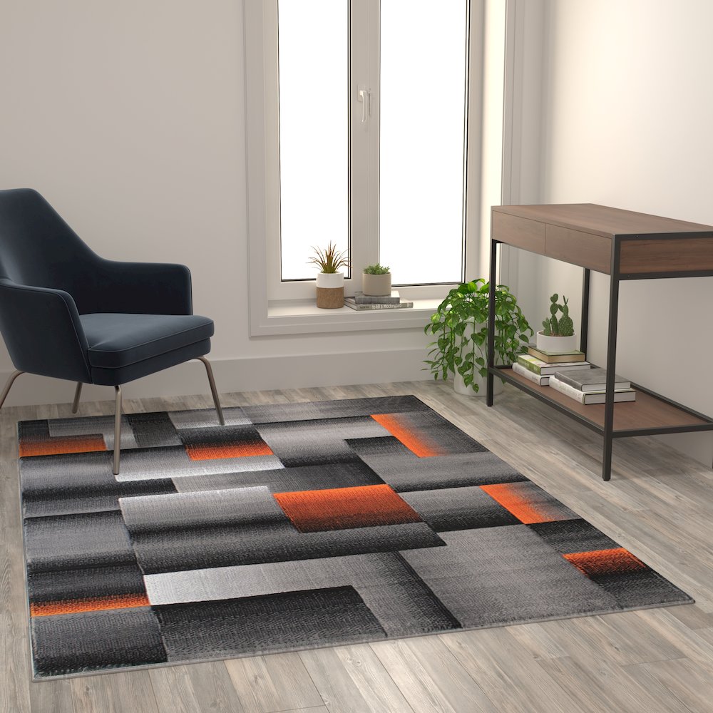 5' x 7' Orange Color Blocked Area Rug - Olefin Rug