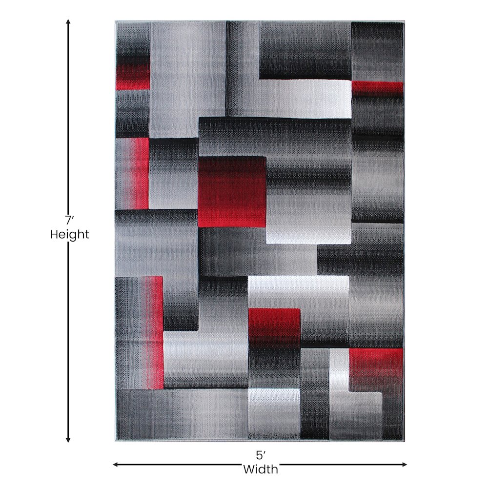 5' x 7' Red Color Blocked Area Rug - Olefin Rug