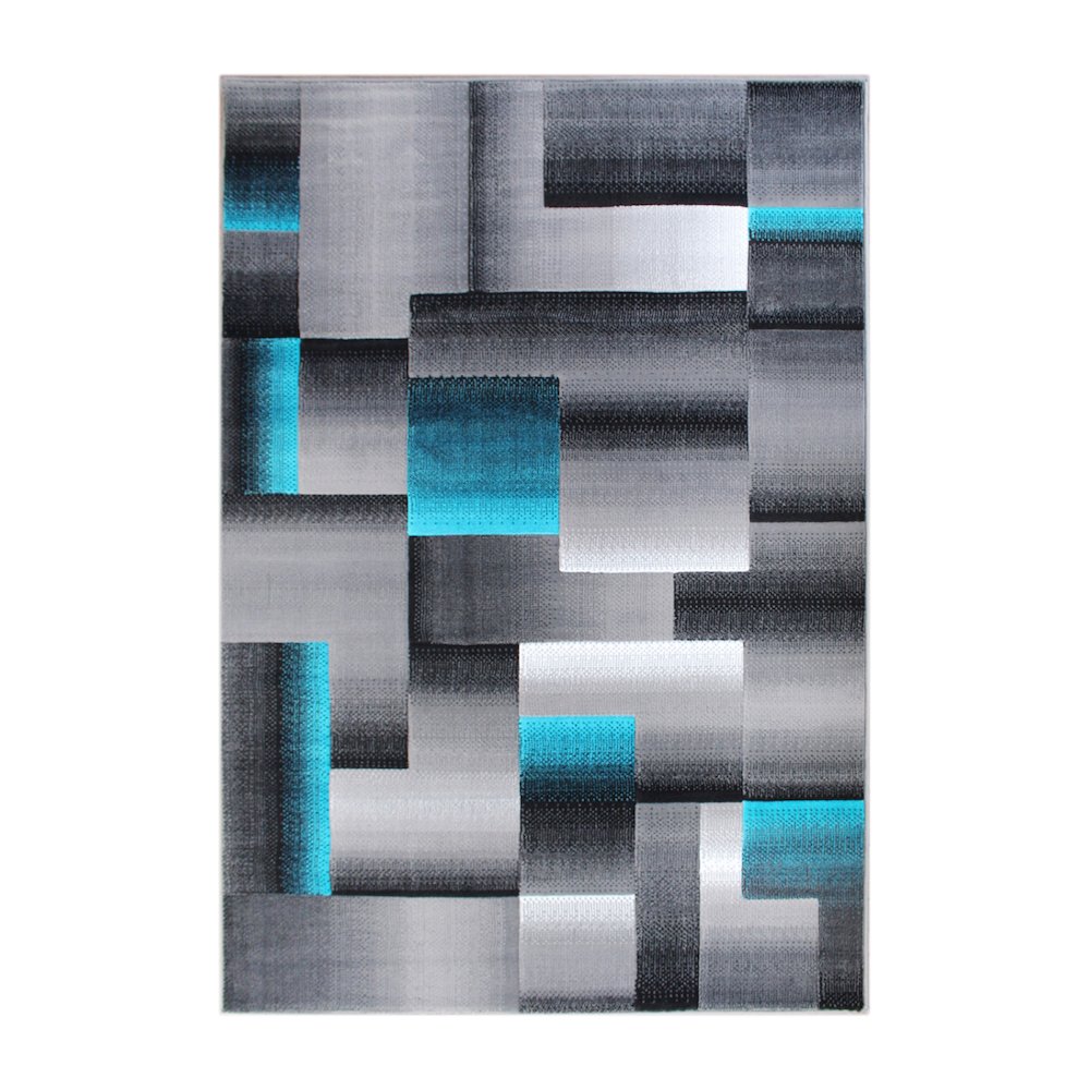 5' x 7' Turquoise Color Blocked Area Rug - Olefin Rug