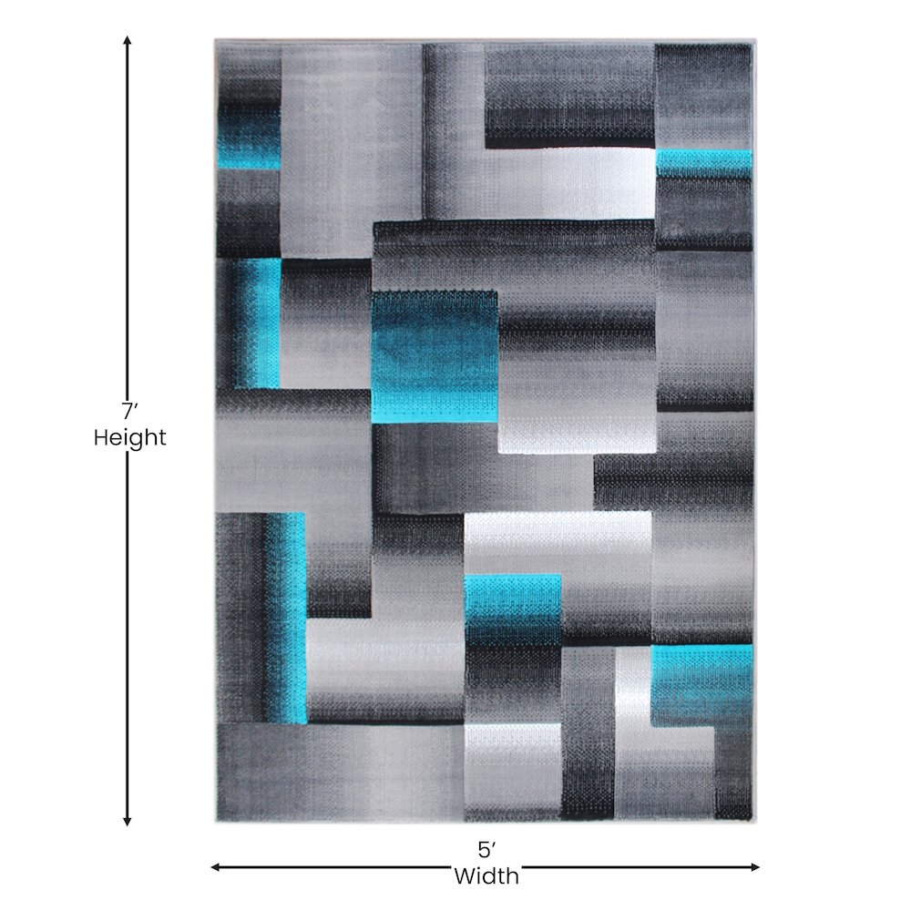 5' x 7' Turquoise Color Blocked Area Rug - Olefin Rug