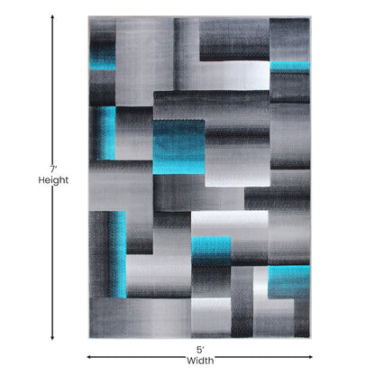 5' x 7' Turquoise Color Blocked Area Rug - Olefin Rug