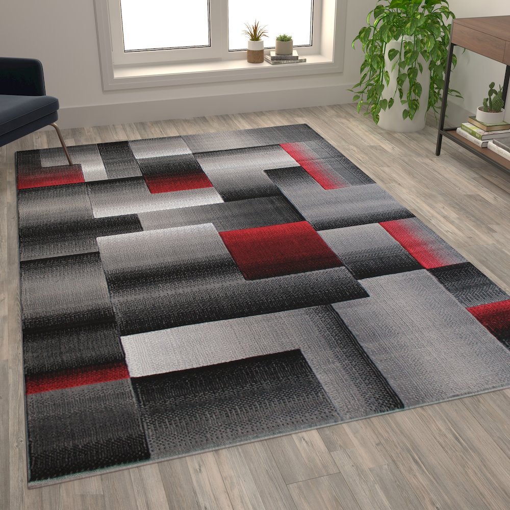 6' x 9' Red Color Blocked Area Rug - Olefin Rug