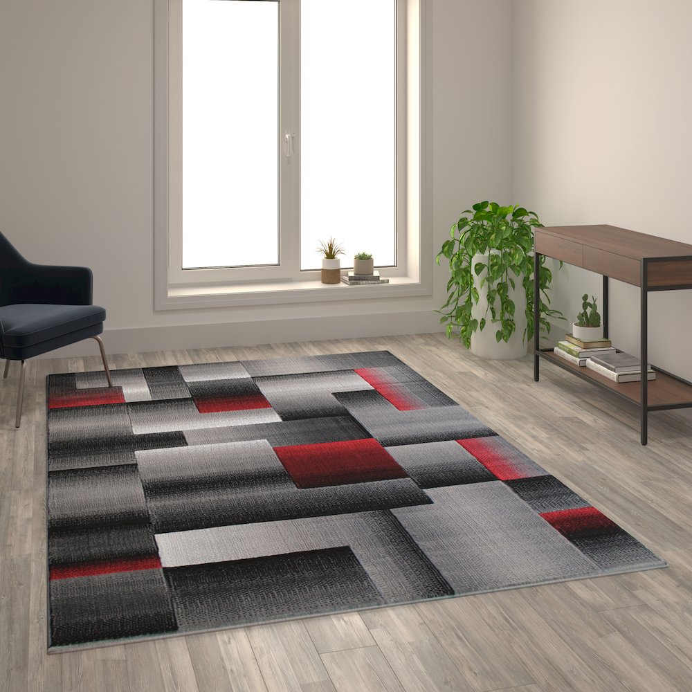 6' x 9' Red Color Blocked Area Rug - Olefin Rug