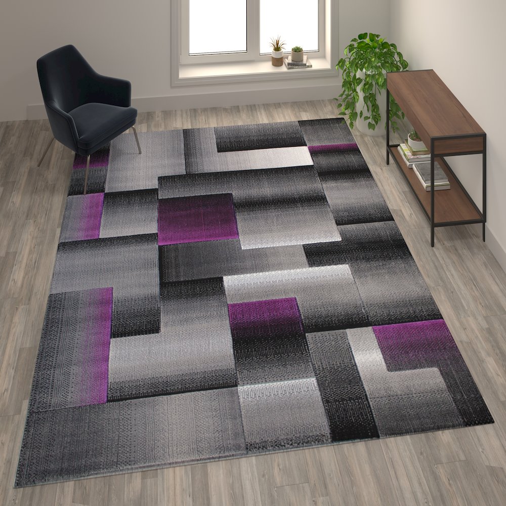 8' x 10' Purple Color Blocked Area Rug - Olefin Rug