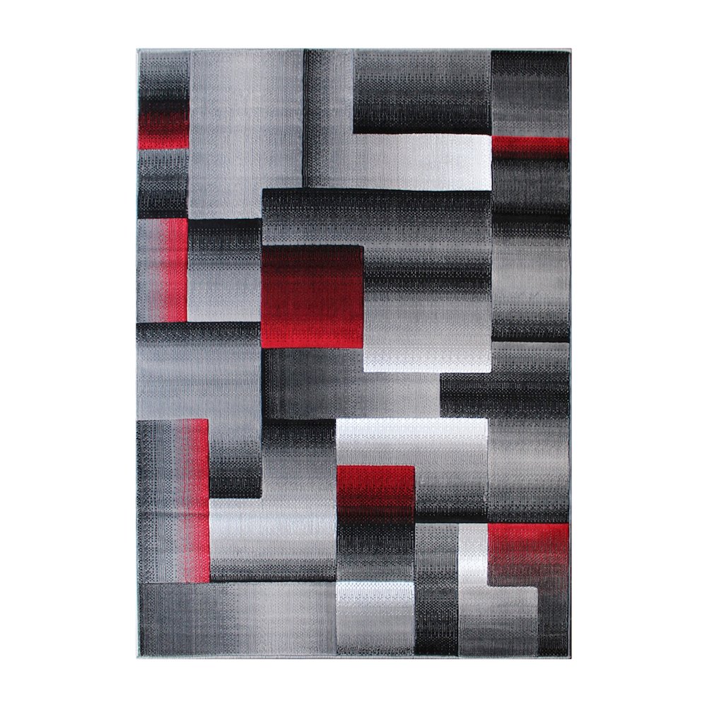 8' x 10' Red Color Blocked Area Rug - Olefin Rug