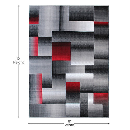 8' x 10' Red Color Blocked Area Rug - Olefin Rug