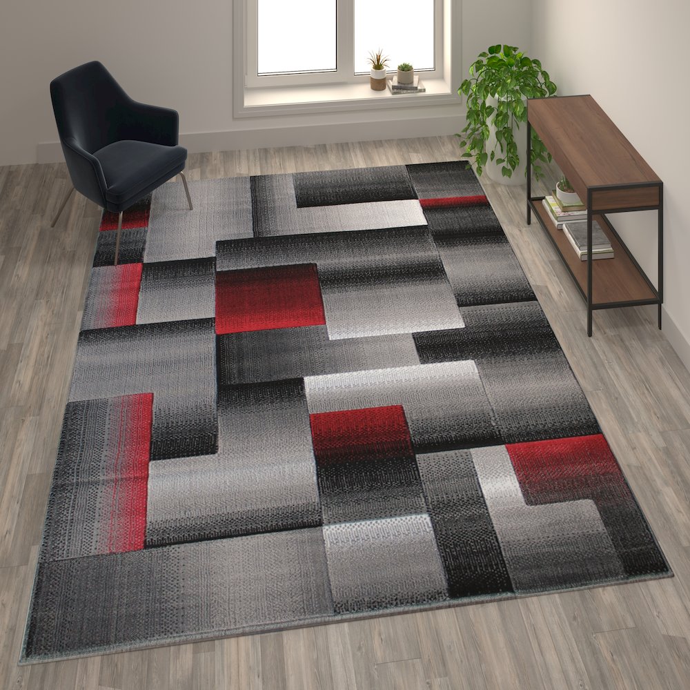 8' x 10' Red Color Blocked Area Rug - Olefin Rug