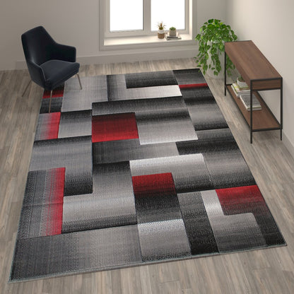 8' x 10' Red Color Blocked Area Rug - Olefin Rug