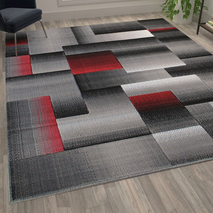 8' x 10' Red Color Blocked Area Rug - Olefin Rug