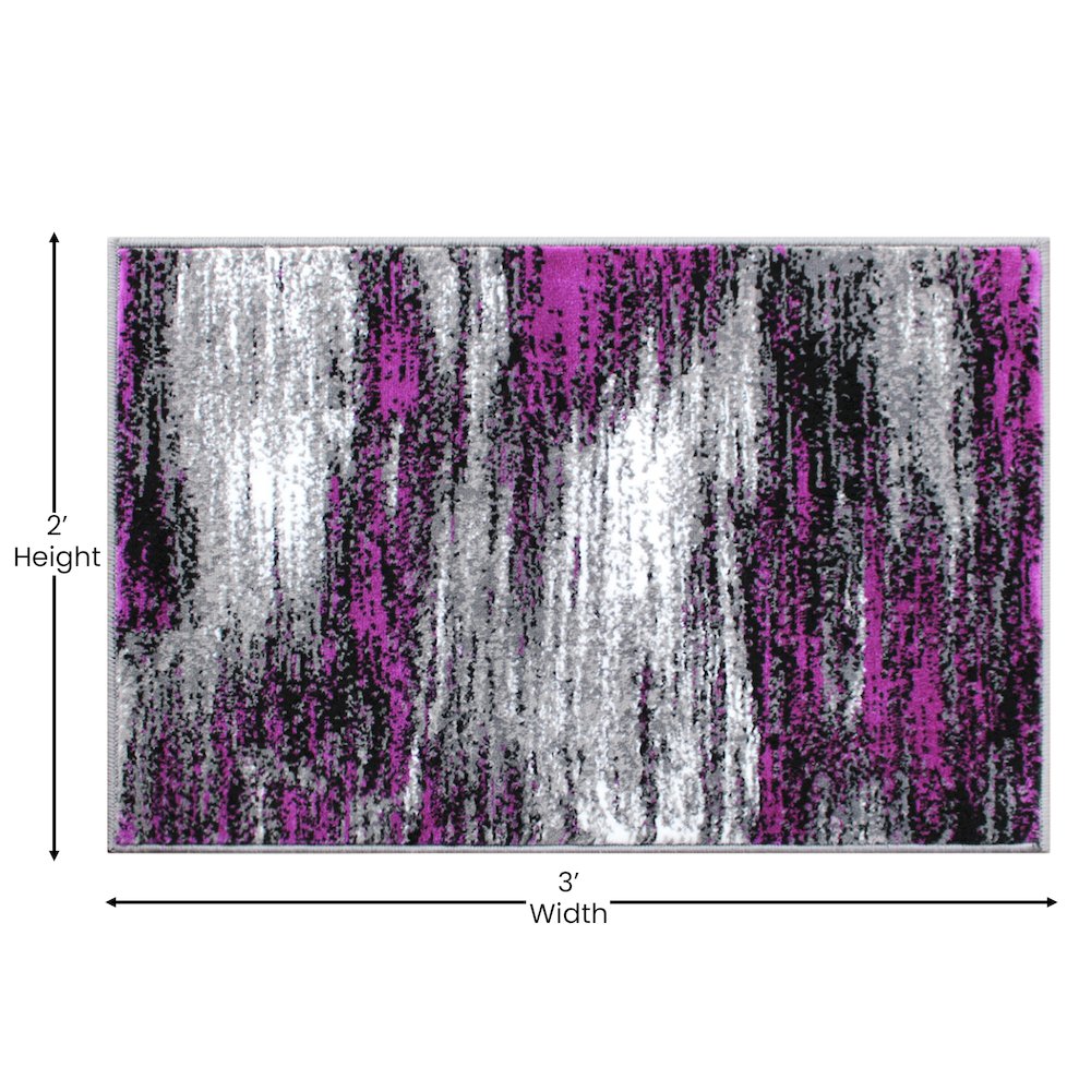 2' x 3' Purple Abstract Scraped Area Rug - Olefin Rug