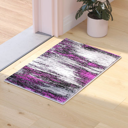 2' x 3' Purple Abstract Scraped Area Rug - Olefin Rug