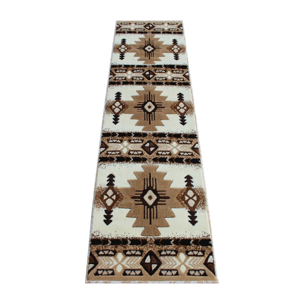 2' x 7' Ivory Traditional Southwestern Area Rug - Olefin Fibers