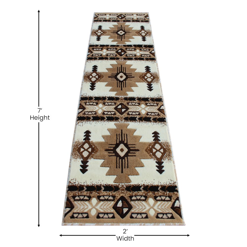 2' x 7' Ivory Traditional Southwestern Area Rug - Olefin Fibers