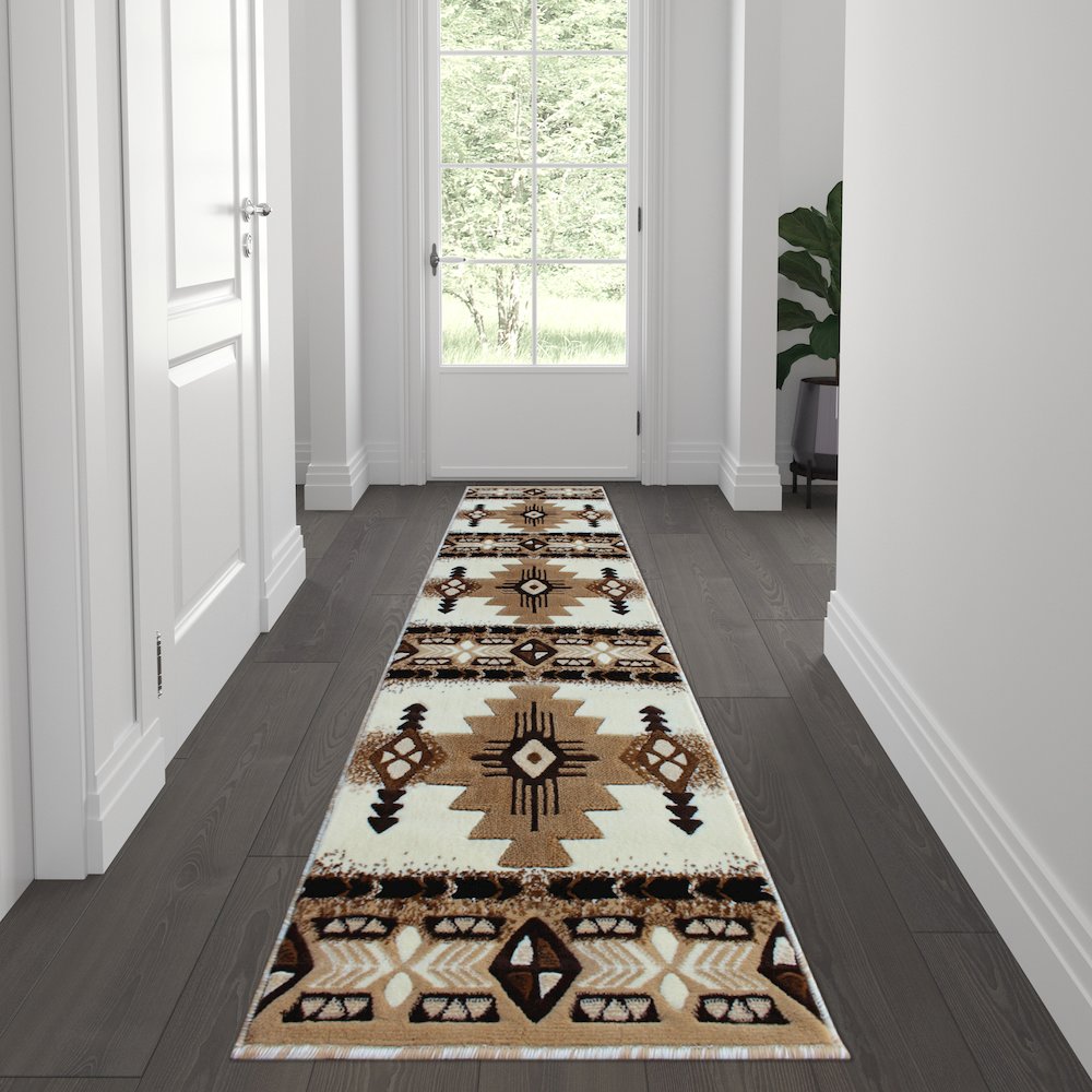 2' x 7' Ivory Traditional Southwestern Area Rug - Olefin Fibers