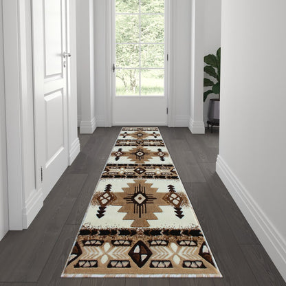 2' x 7' Ivory Traditional Southwestern Area Rug - Olefin Fibers