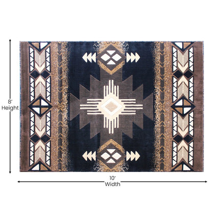 8' x 10' Black Traditional Southwestern Area Rug - Olefin Fibers