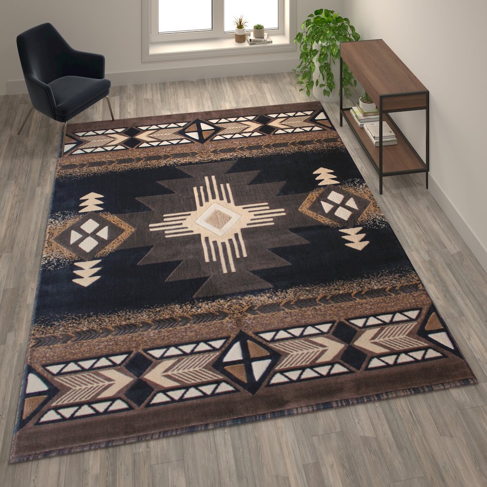 8' x 10' Black Traditional Southwestern Area Rug - Olefin Fibers
