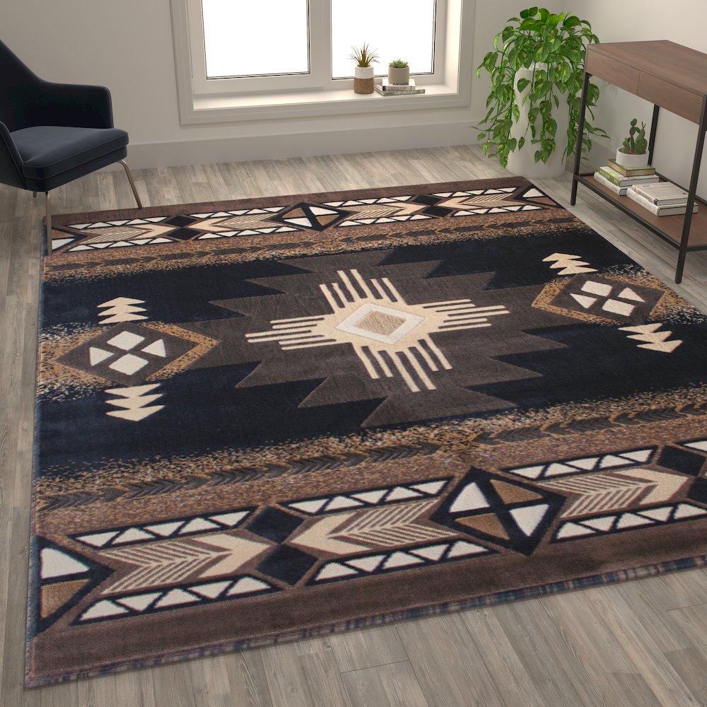 8' x 10' Black Traditional Southwestern Area Rug - Olefin Fibers