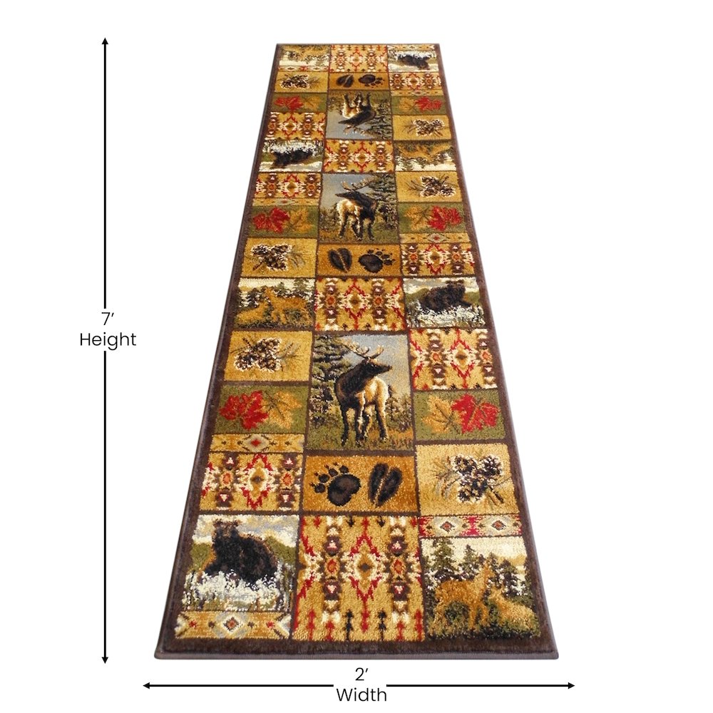 Beige 2' x 7' Wilderness Bear and Moose Area Rug with Jute Backing for Use