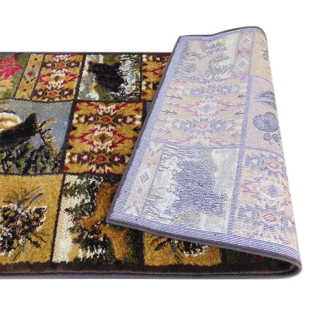 Beige 2' x 7' Wilderness Bear and Moose Area Rug with Jute Backing for Use