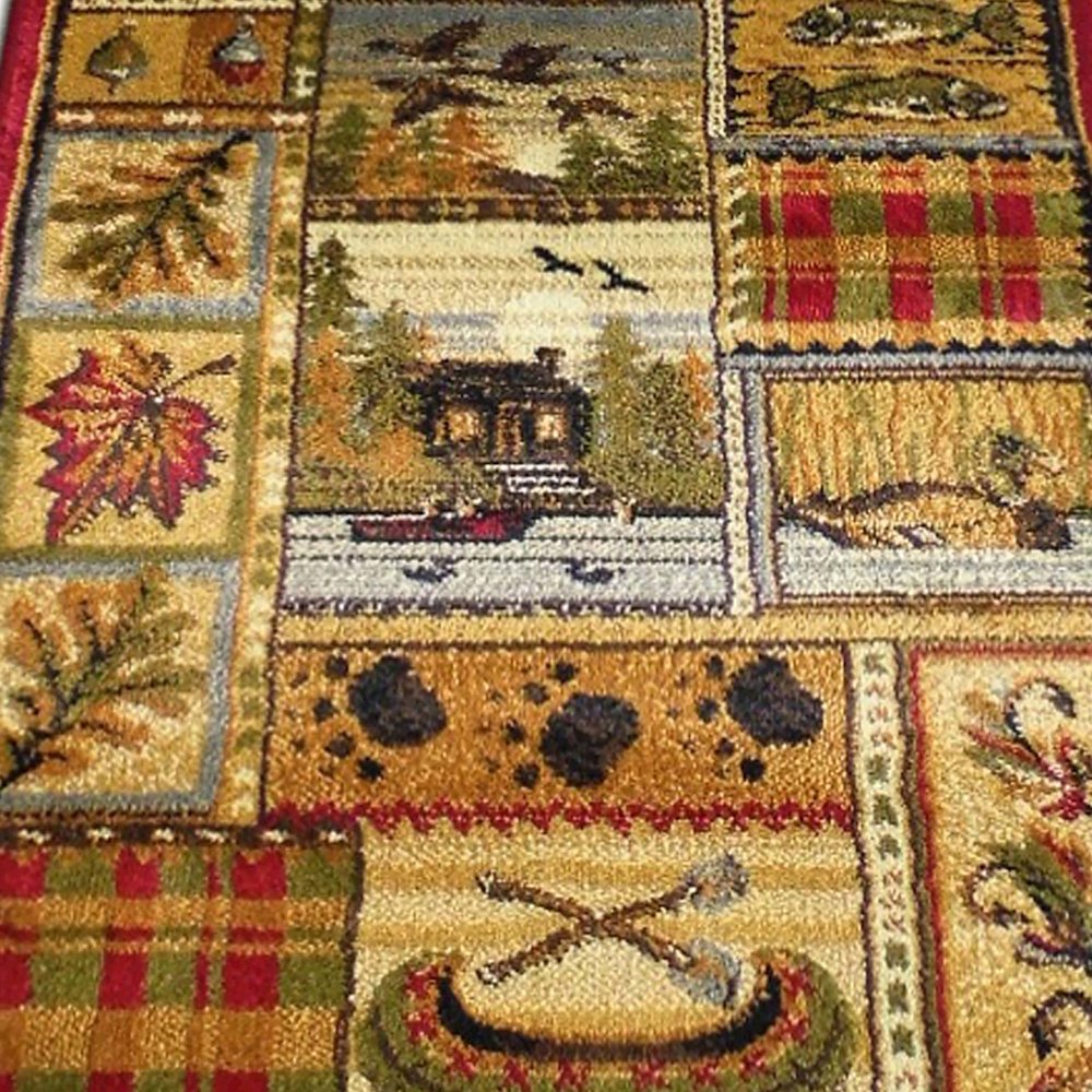 Beige 2' x 7' Wilderness Bear and Moose Area Rug with Jute Backing for Use