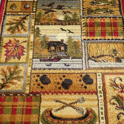 Beige 2' x 7' Wilderness Bear and Moose Area Rug with Jute Backing for Use