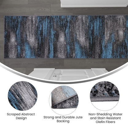 2' x 10' Blue Abstract Area Rug - Olefin Rug