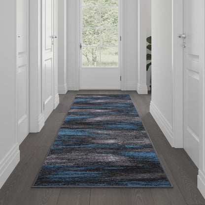 2' x 10' Blue Abstract Area Rug - Olefin Rug