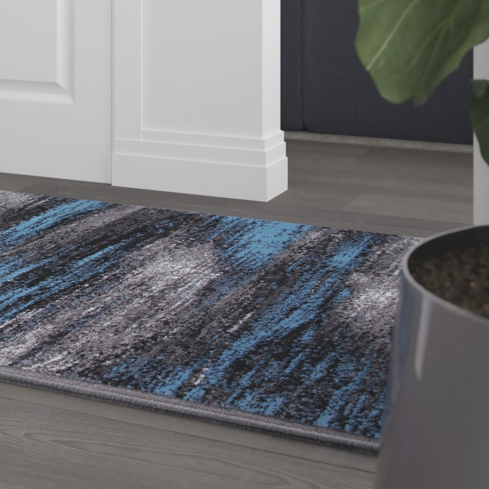 2' x 10' Blue Abstract Area Rug - Olefin Rug
