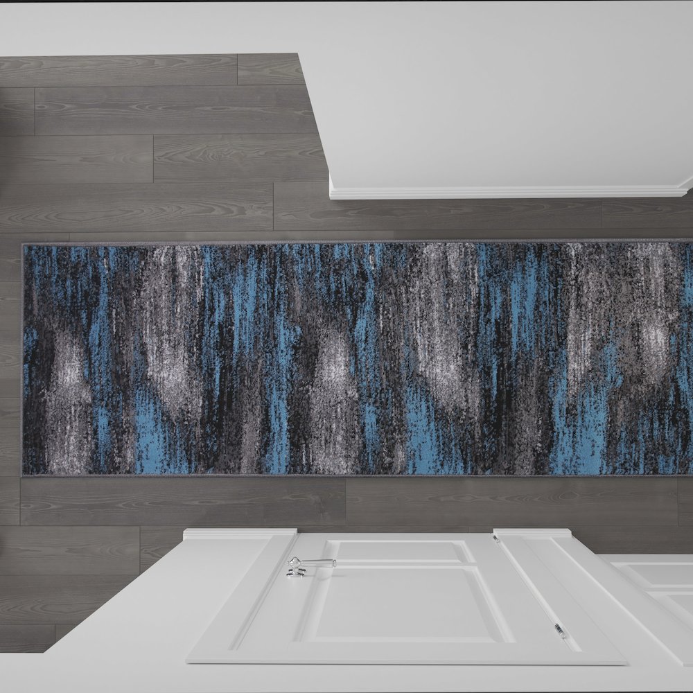 2' x 10' Blue Abstract Area Rug - Olefin Rug