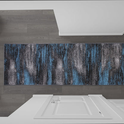 2' x 10' Blue Abstract Area Rug - Olefin Rug