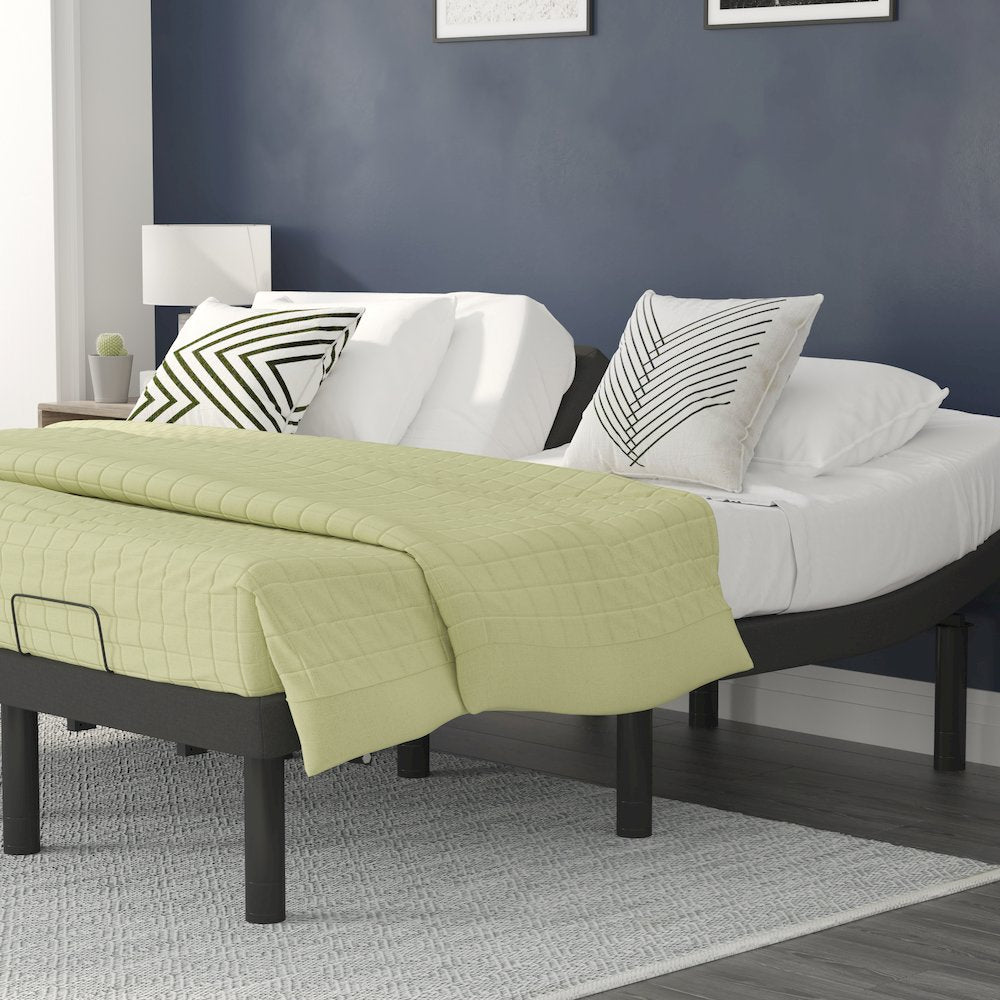 Adjustable Upholstered Bed Base & Independent Head/Foot Incline -Twin XL - Black