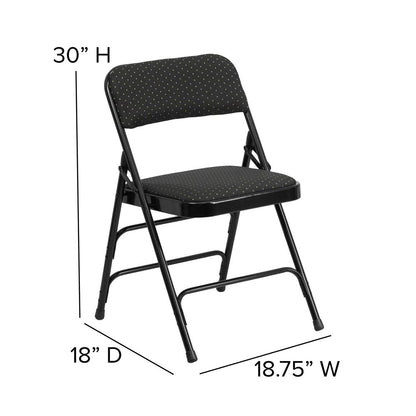Curved Triple Braced & Double Hinged Black Patterned Fabric Metal Folding Chair