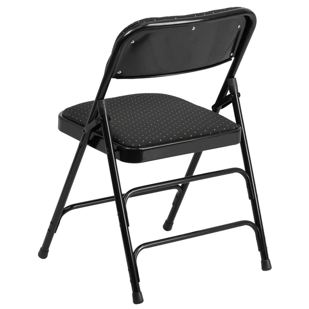 Curved Triple Braced & Double Hinged Black Patterned Fabric Metal Folding Chair