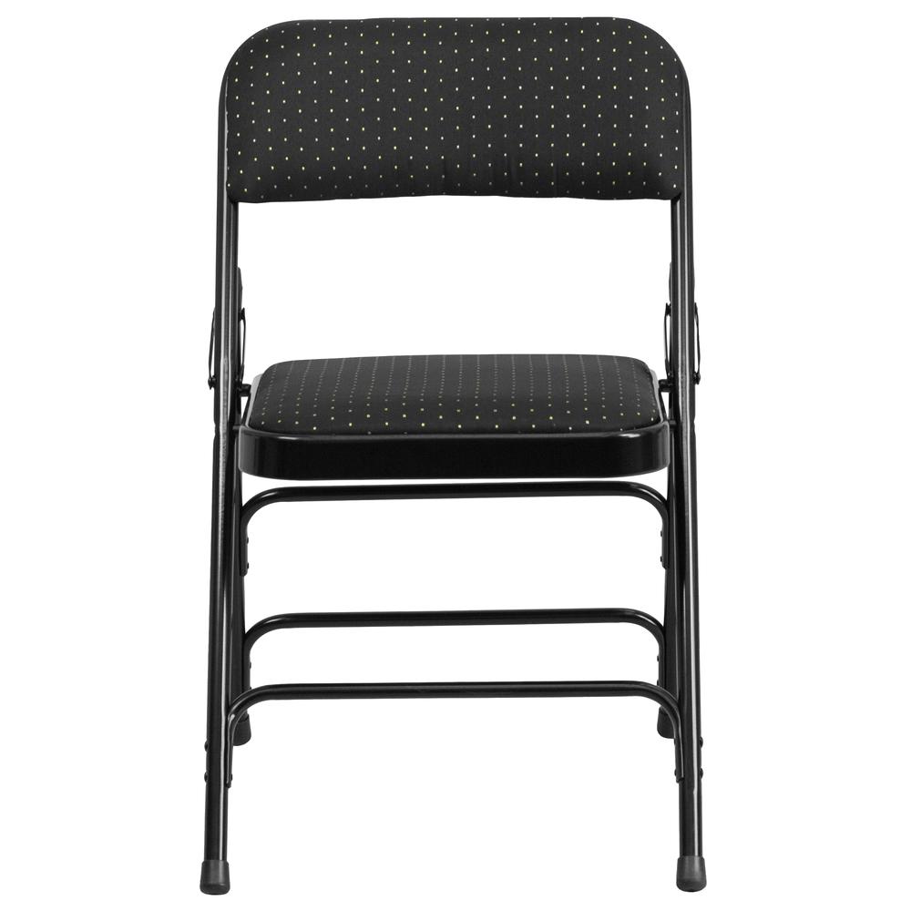 Curved Triple Braced & Double Hinged Black Patterned Fabric Metal Folding Chair