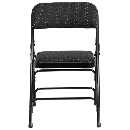 Curved Triple Braced & Double Hinged Black Patterned Fabric Metal Folding Chair