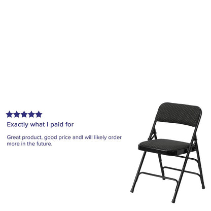 Curved Triple Braced & Double Hinged Black Patterned Fabric Metal Folding Chair