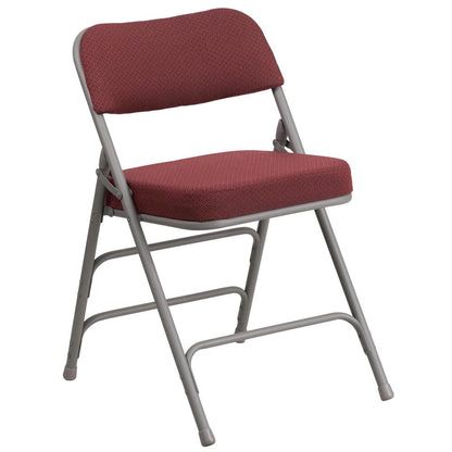 18"W Premium Curved Triple Braced & Double Hinged Burgundy Fabric Metal Folding Chair