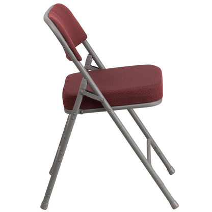 18"W Premium Curved Triple Braced & Double Hinged Burgundy Fabric Metal Folding Chair