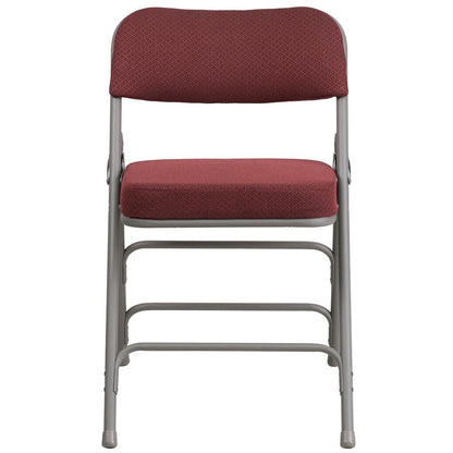 18"W Premium Curved Triple Braced & Double Hinged Burgundy Fabric Metal Folding Chair