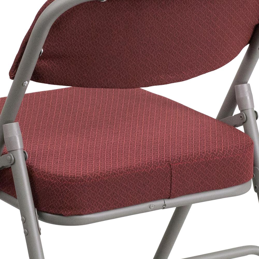18"W Premium Curved Triple Braced & Double Hinged Burgundy Fabric Metal Folding Chair