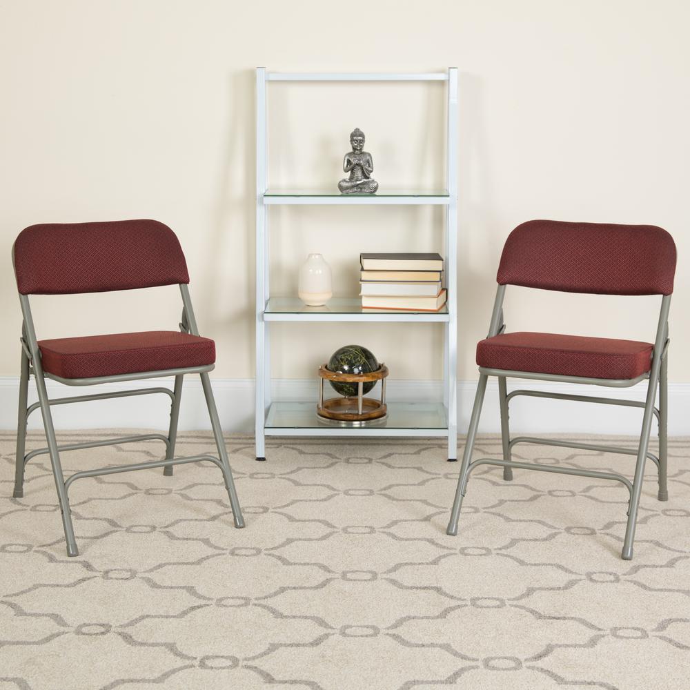 18"W Premium Curved Triple Braced & Double Hinged Burgundy Fabric Metal Folding Chair