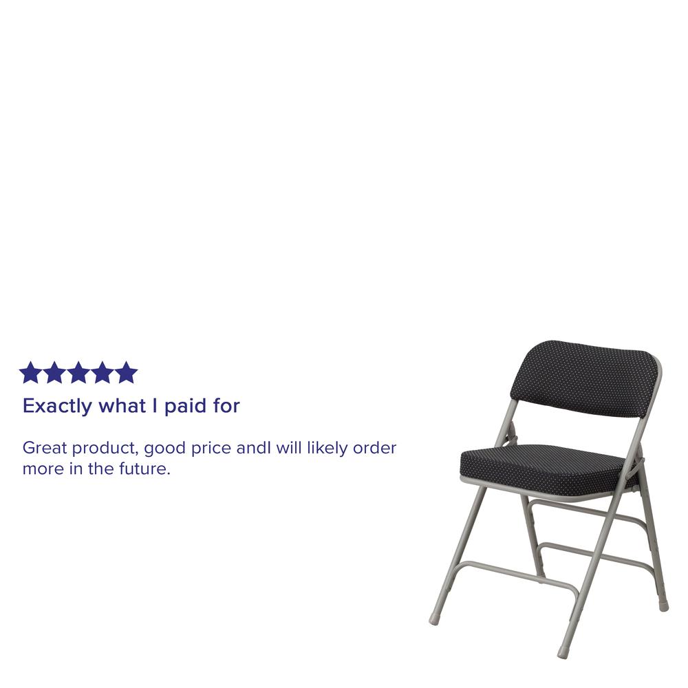 Premium Curved Triple Braced & Double Hinged Black Pin-Dot Fabric Metal Folding Chair
