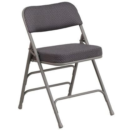 18"W Premium Curved Triple Braced & Double Hinged Gray Fabric Metal Folding Chair