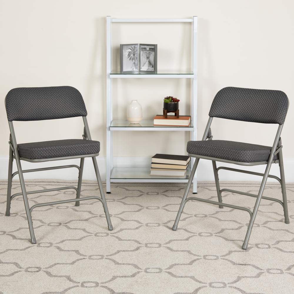18"W Premium Curved Triple Braced & Double Hinged Gray Fabric Metal Folding Chair